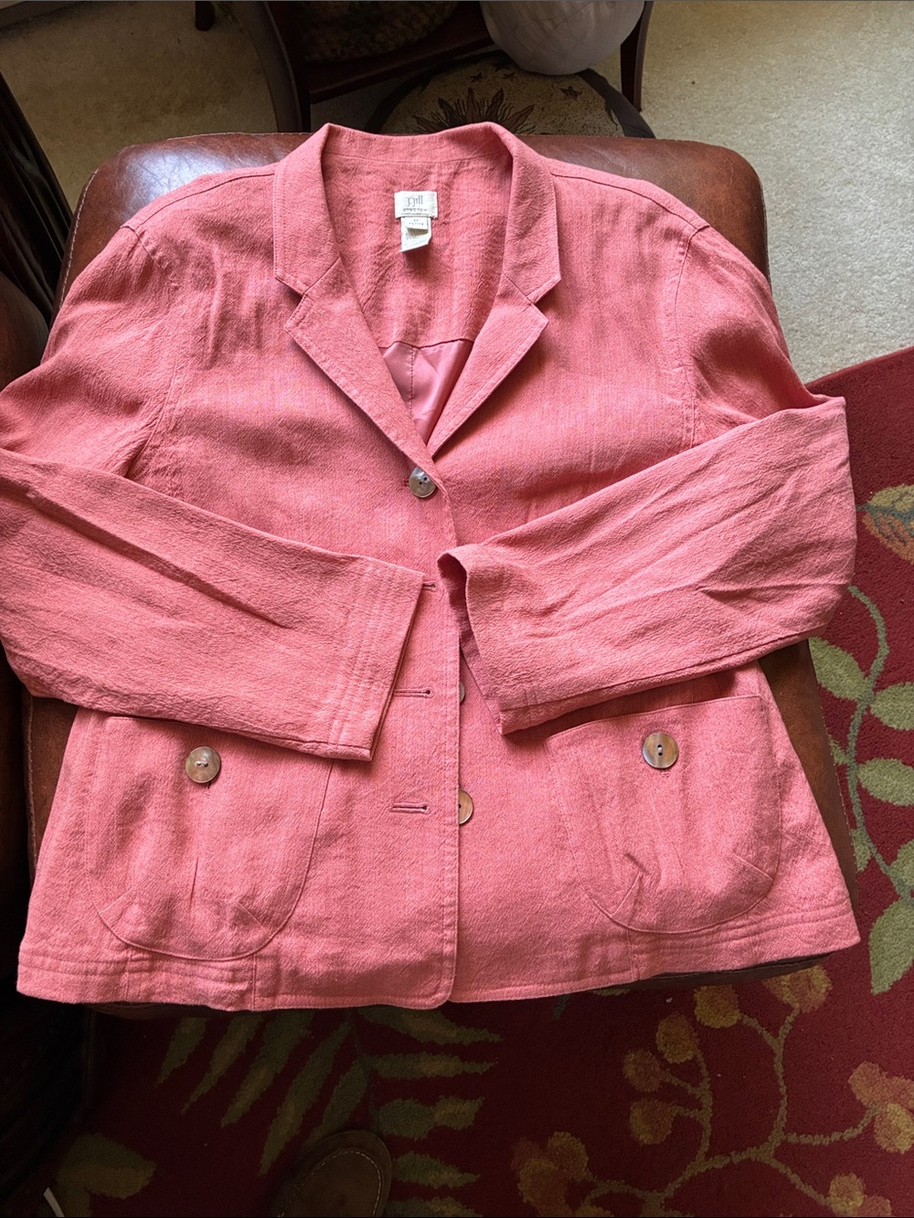 Talbots Coral Pink Linen-Blend Notch Collar Blazer Jacket